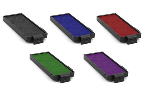 Couleurs d'encre disponibles pour ce tampon de poche : noir, bleu, rouge, vert et violet